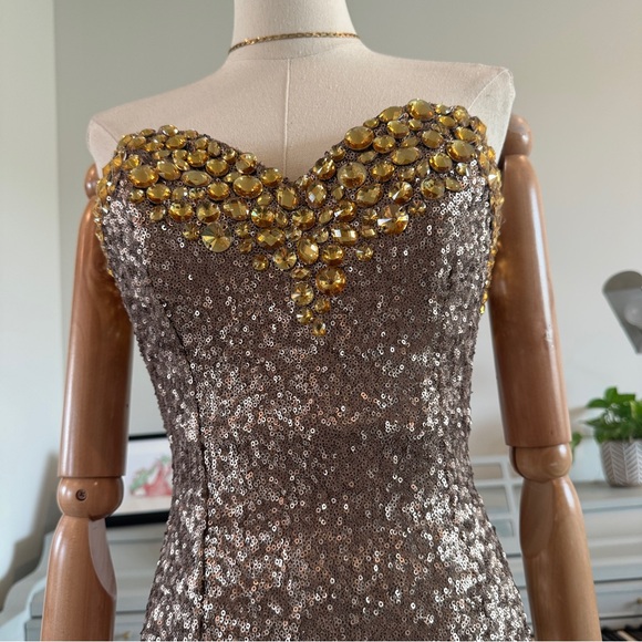 Sherri Hill Sweetheart Sequin Gown: Canary Yellow Gems - Picture 13 of 15